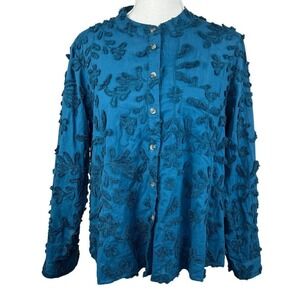 Pilcro The Whitney Textured Button-down Shirt S Teal Oversized Trapeze
